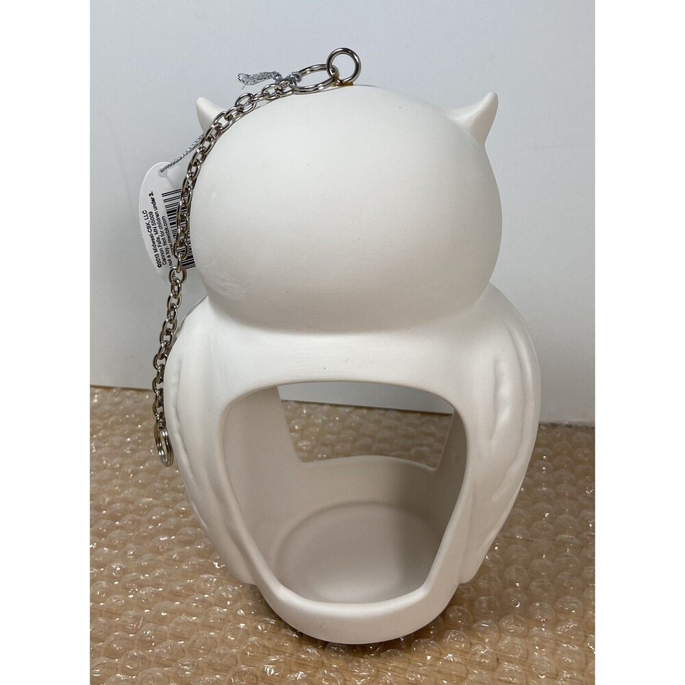 MidwestCBK White Bisque Ceramic Owl Tealight Candle Holder 7.5 In Garden Outdoor - Picture 5 of 7